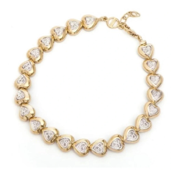 Jewelry - Womens 18K Yellow Gold Over Sterling Silver Diamond Hearts 7.5 Inch Bracelet